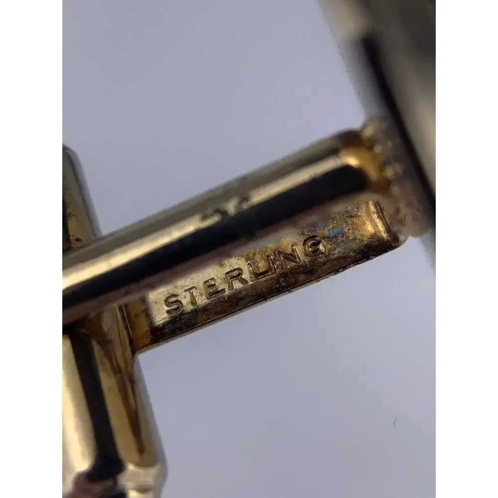 Black Onyx Gold Vermeil Sterling Silver Cufflinks Modern Large Plated Vintage